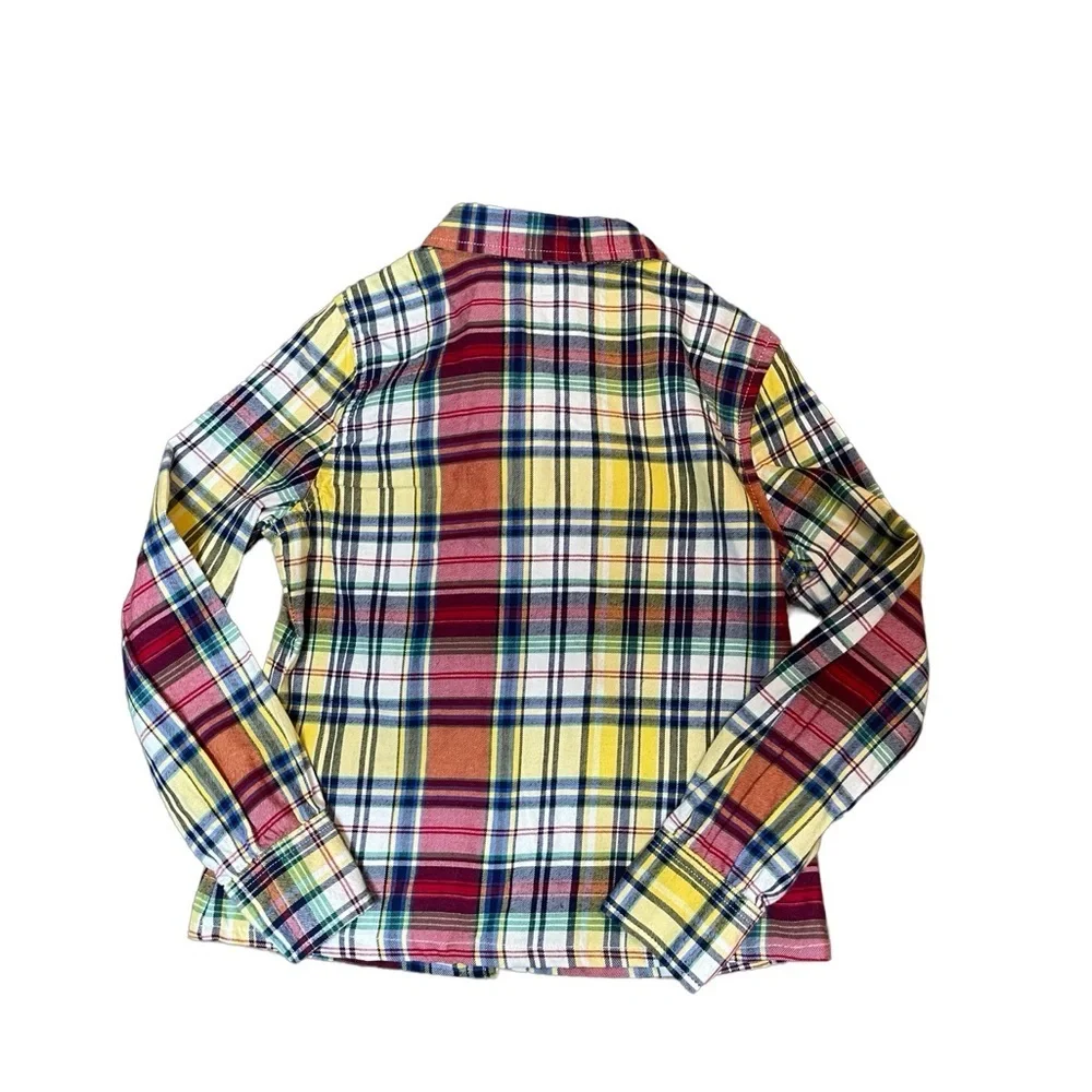Ralph Lauren polo girls button down plaid water fall ruffle long sleeve blouse 6